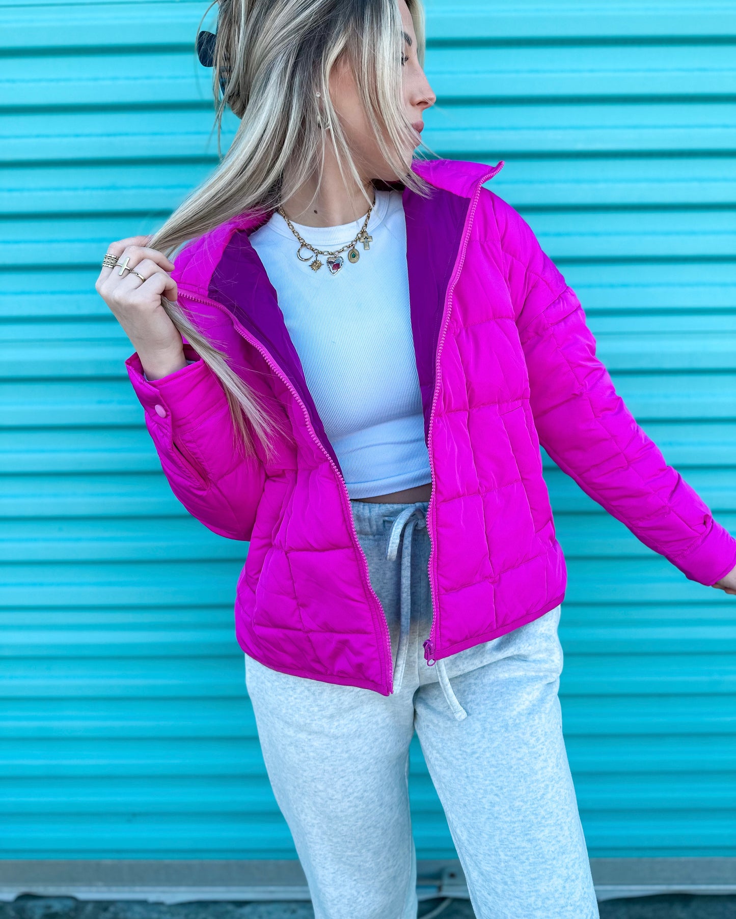 Snow Problem Puffer Jacket (Fuschia)