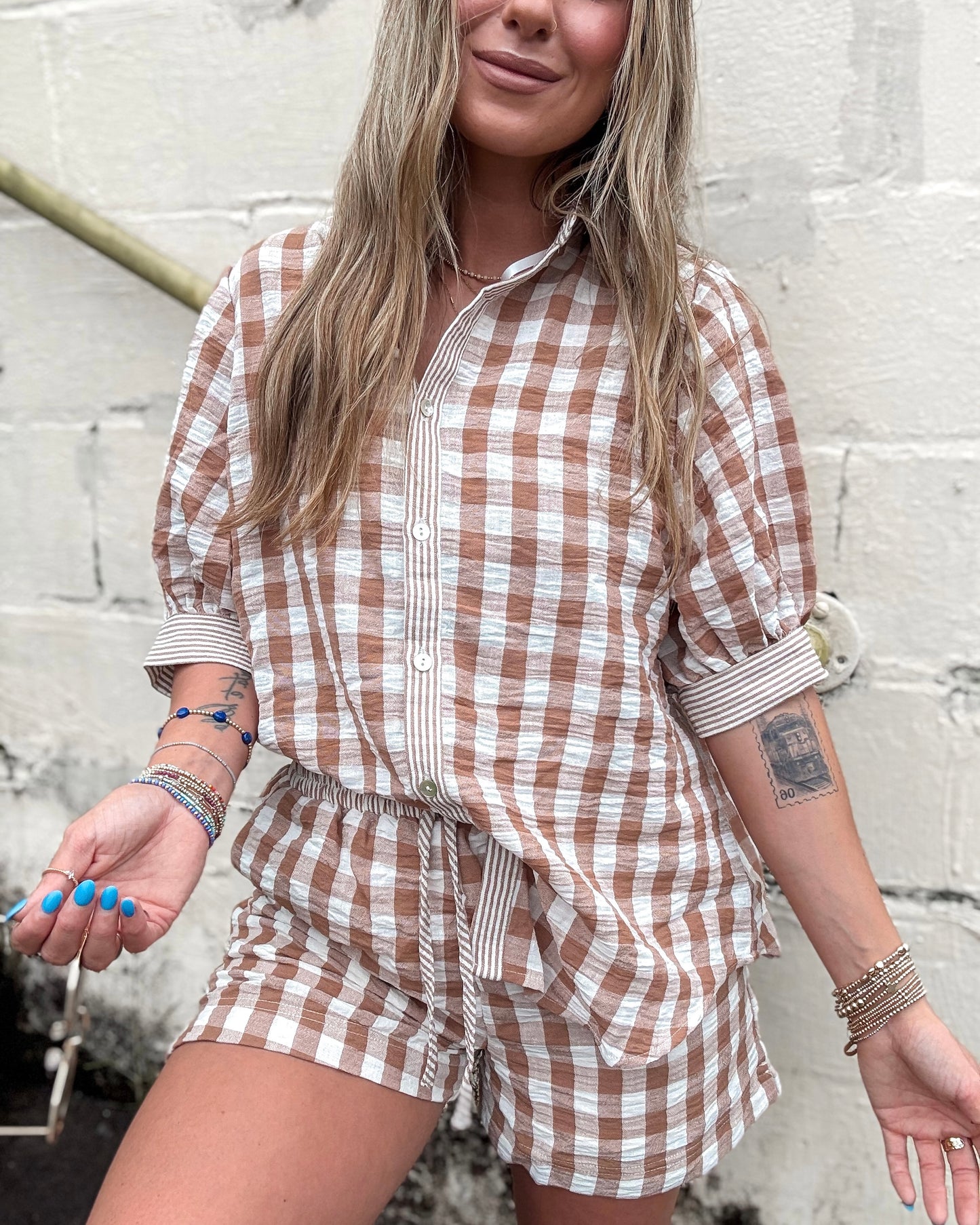Checkered Top & Shorts Set (Mocha)