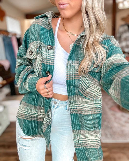 Take The Fall Plaid Shacket (H Green)