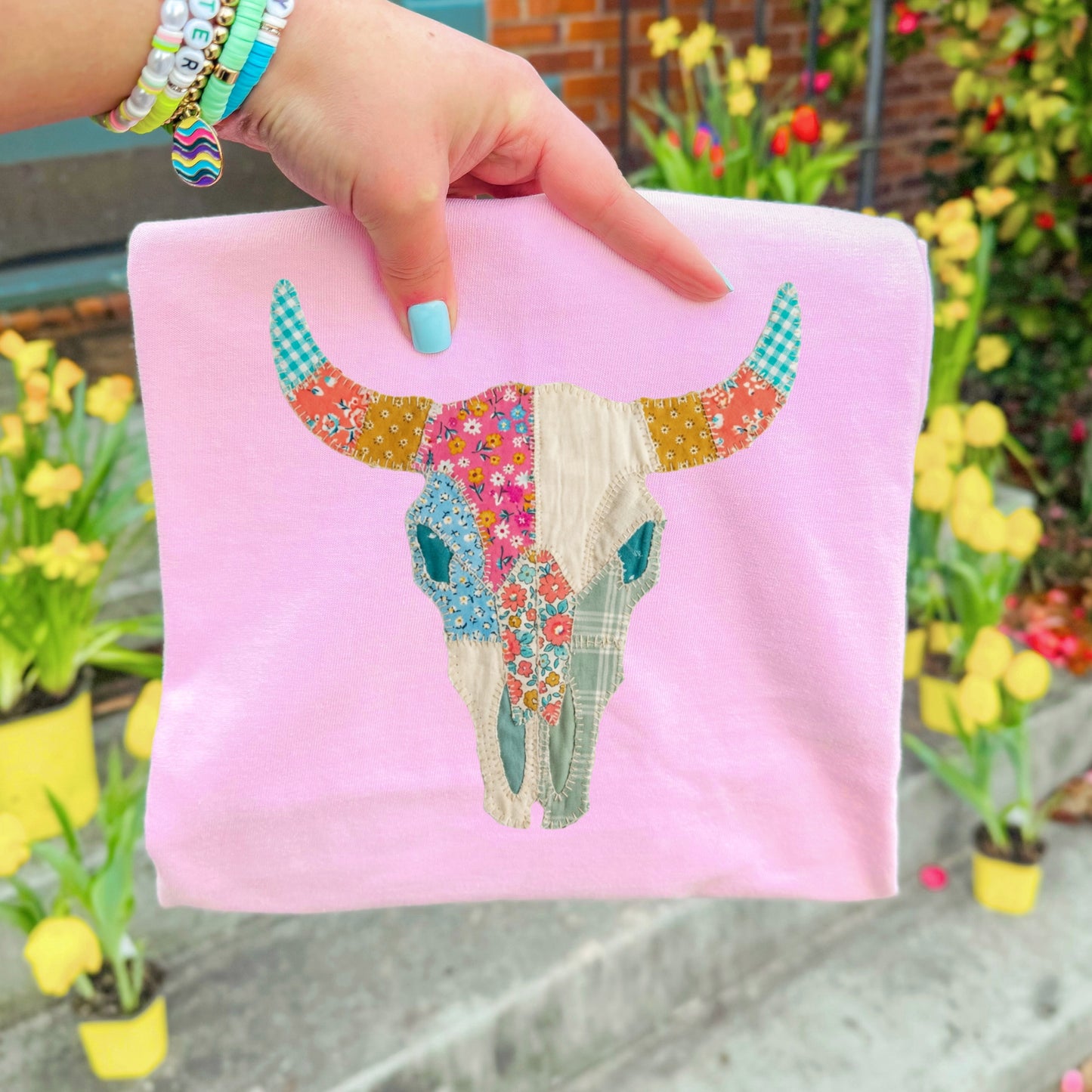 Faux Patchwork Bull Tee (PRE-ORDER)