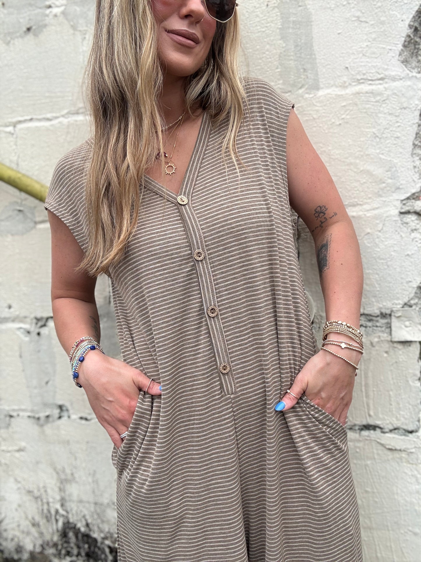Striped Button Down Jumpsuit