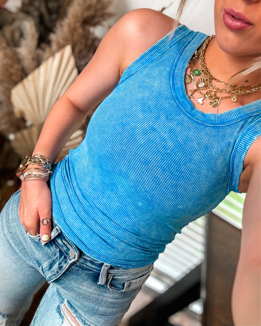 Vibe Check Exposed Seam Tanks (Ocean Blue)