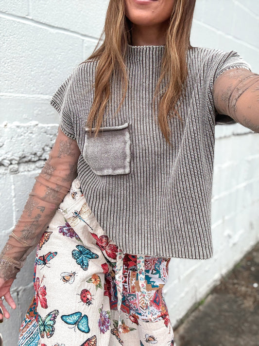 Washed Mocha Mock Neck Sweater