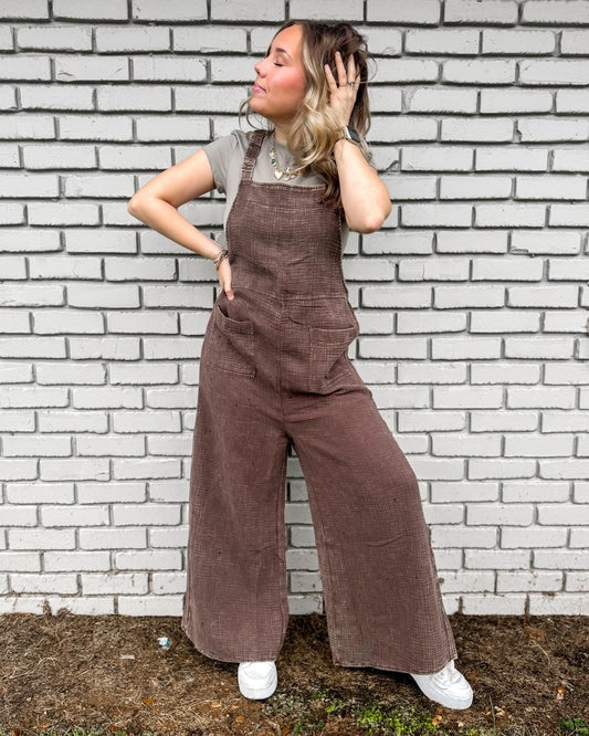 Sun Drenched Washed Overalls (Brown)