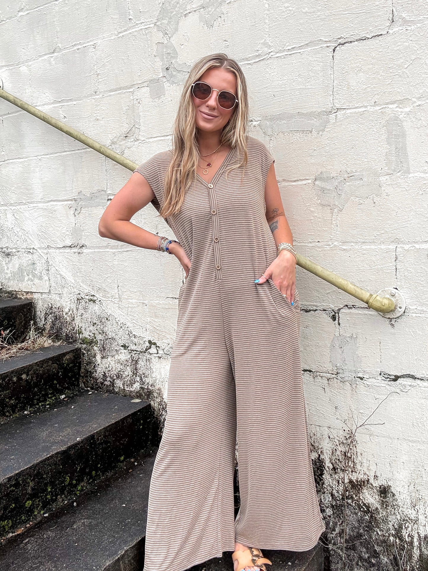Striped Button Down Jumpsuit