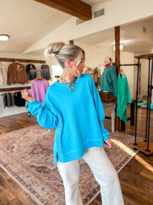 French Terry Pigment Dye Pullover (Ocean Blue)