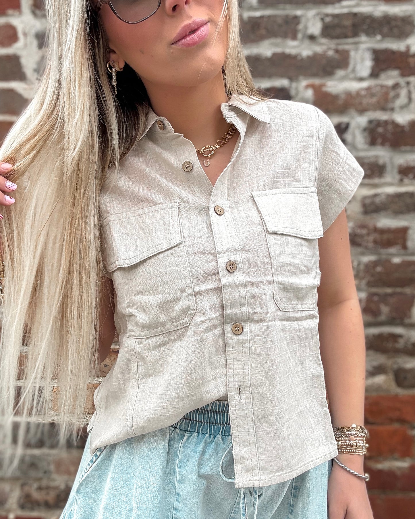 Collared Button Down Linen Shirt