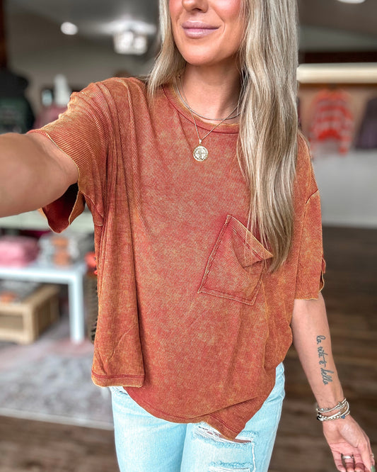 Take It Easy Ribbed Tee (Rust)