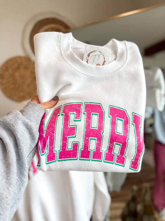 White Merry Varsity Sweatshirt