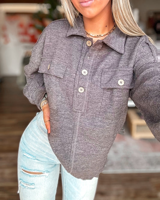 All The Better Henley Button Top (Charcoal)