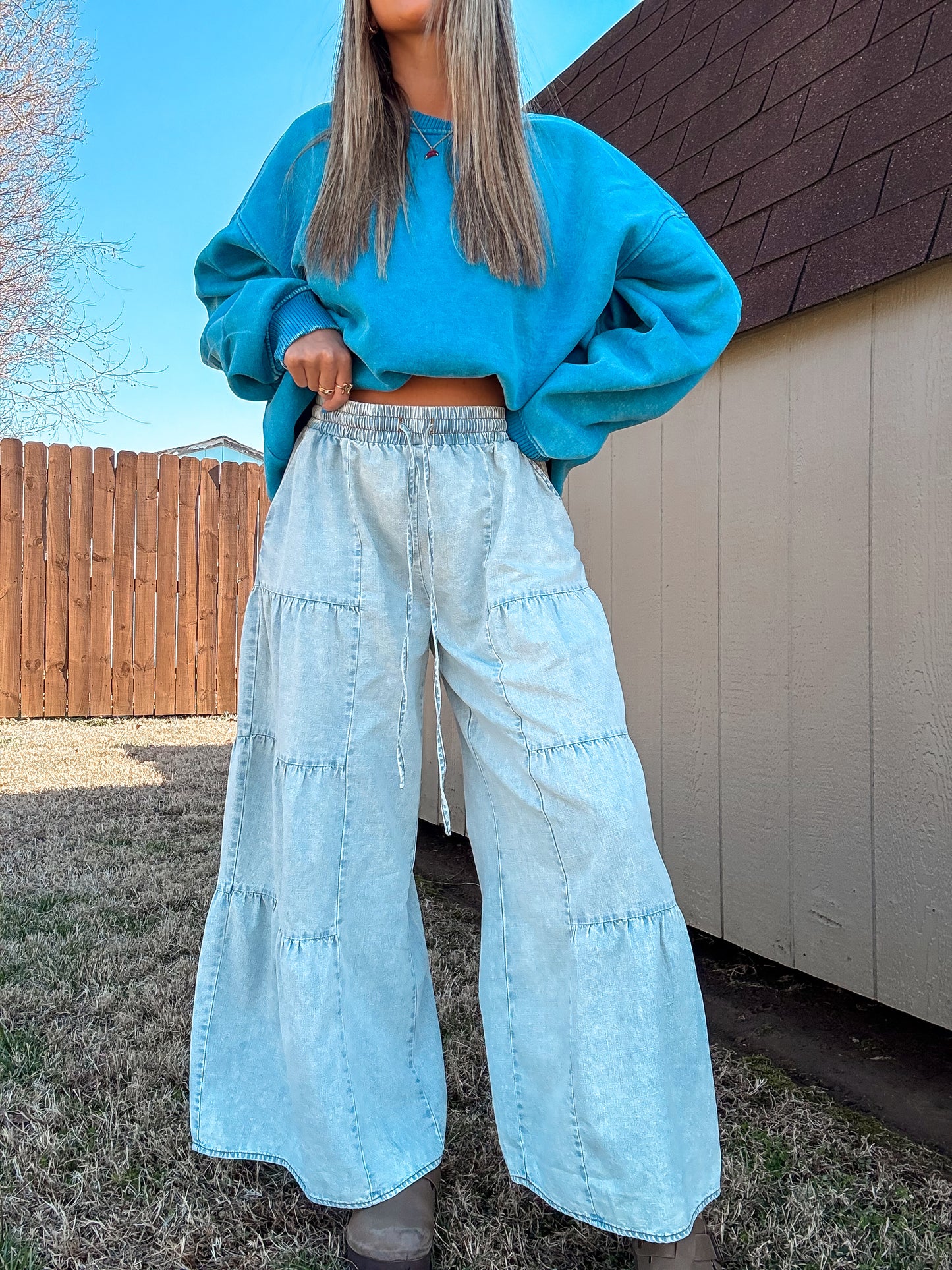 Tiered Layers Mineral Washed Chambray Pants