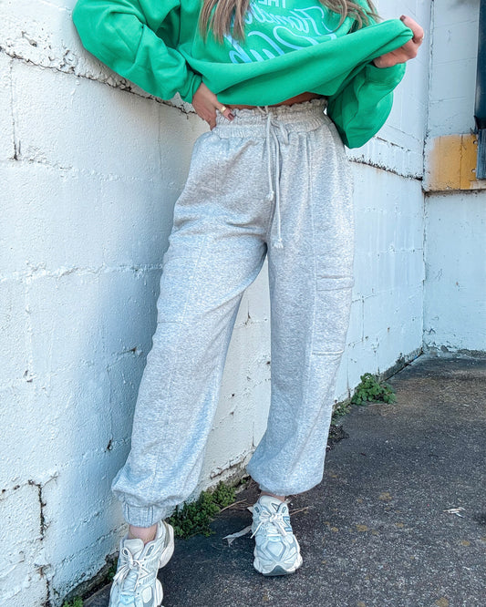 Ruffle Waist Burnout Jogger Pants (H Grey)