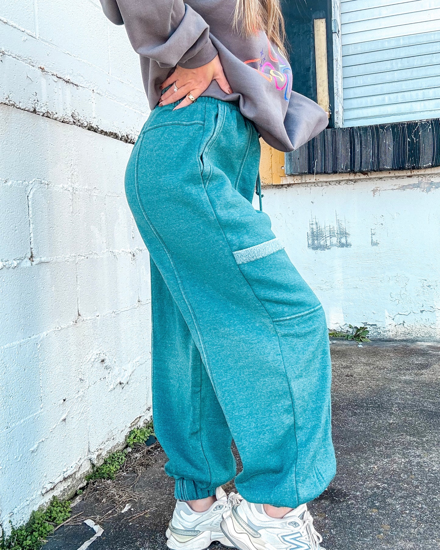 Ruffle Waist Burnout Jogger Pants (Teal)