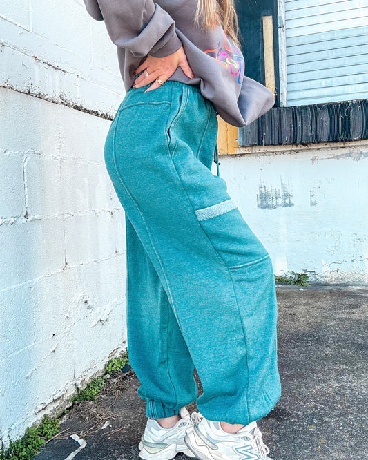 Ruffle Waist Burnout Jogger Pants (Teal)