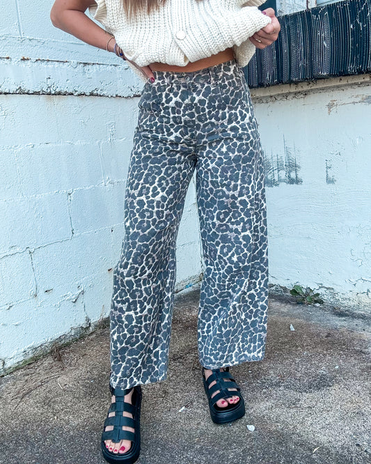 Leopard Print Barrel Pants