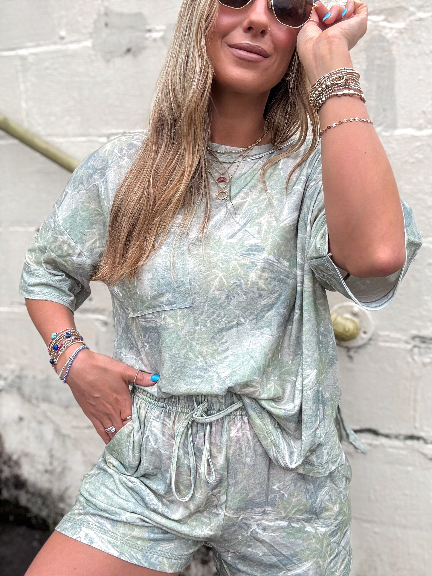 Camo Print Top & Shorts Sets