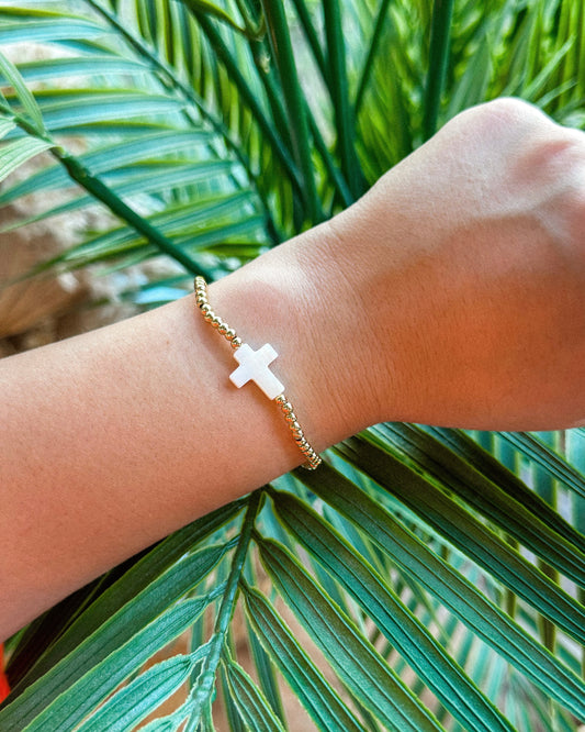 18K Gold Filled White Cross Bracelet