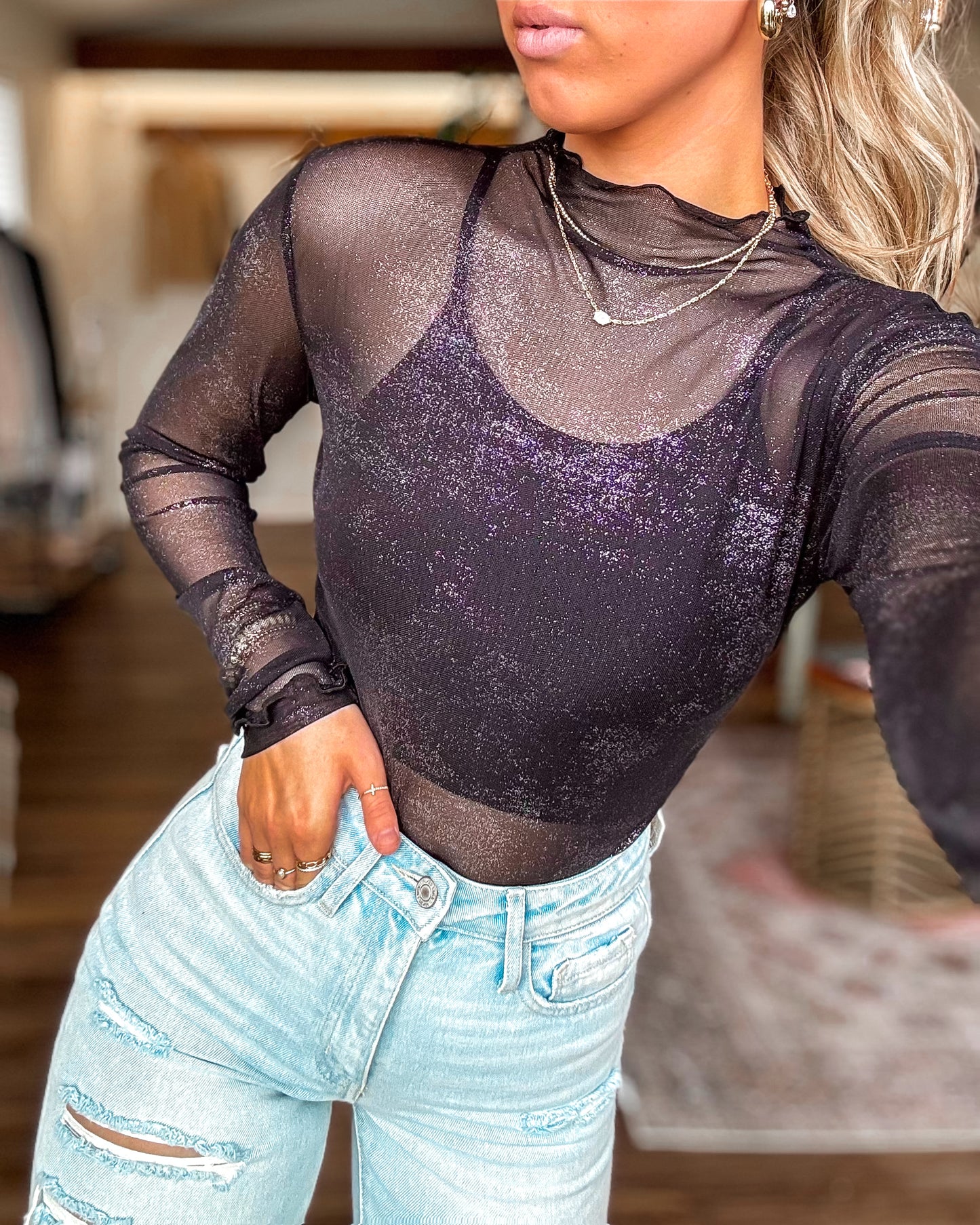 Stars At Night Shimmer Top (Black)