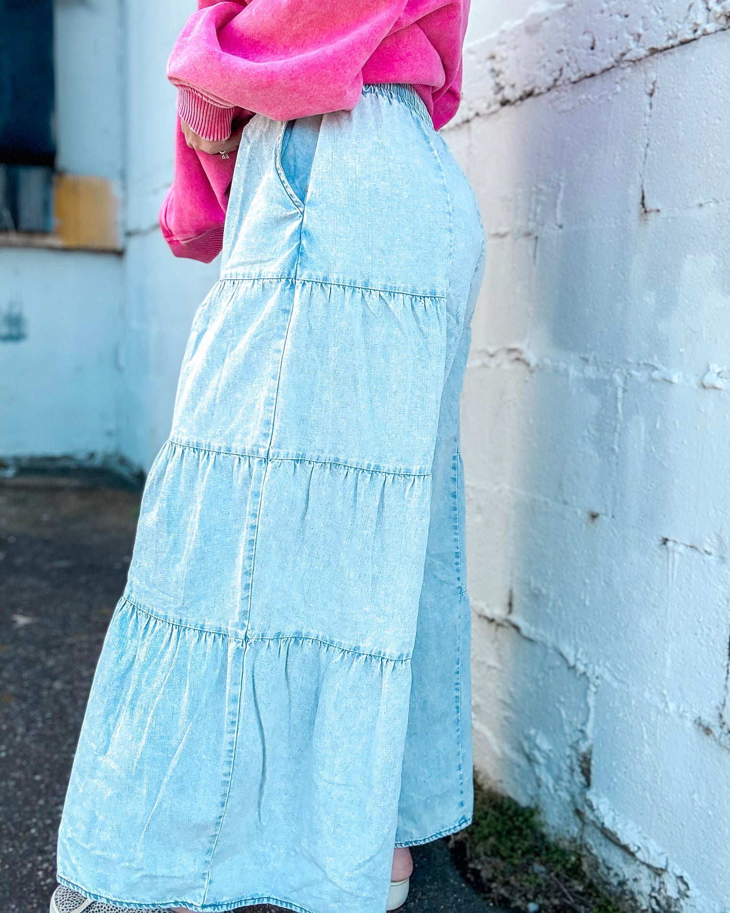 Tiered Layers Mineral Washed Chambray Pants