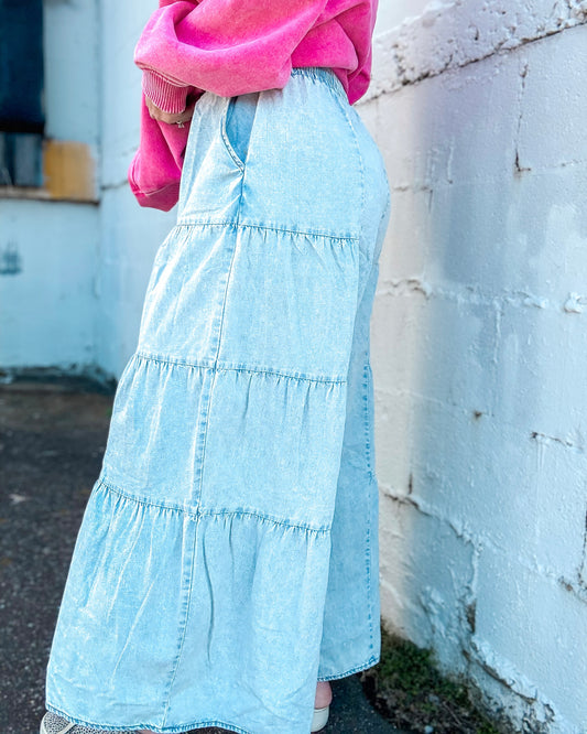 Tiered Layers Mineral Washed Chambray Pants