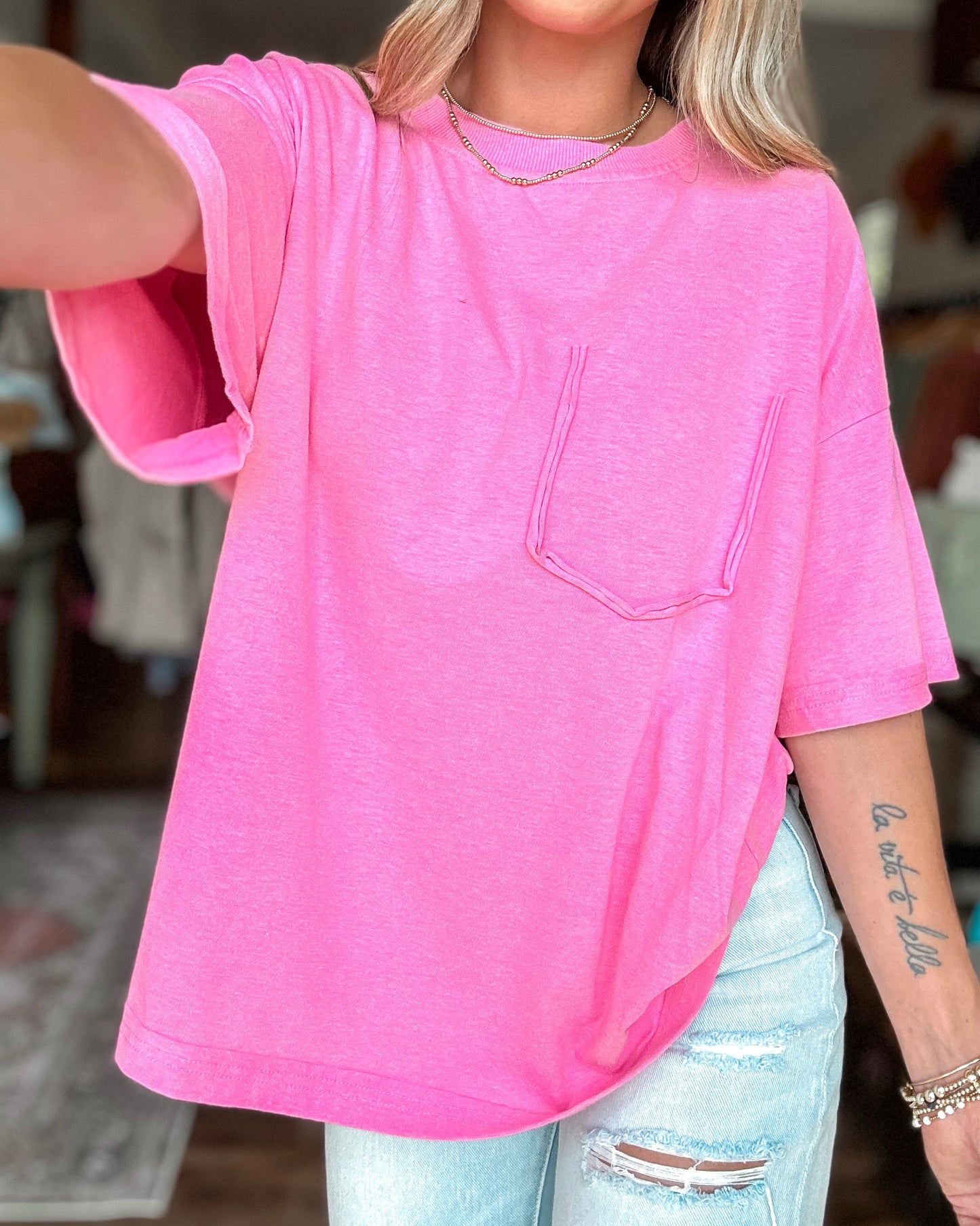 Girls Day Out Washed Tee (Fuschia)