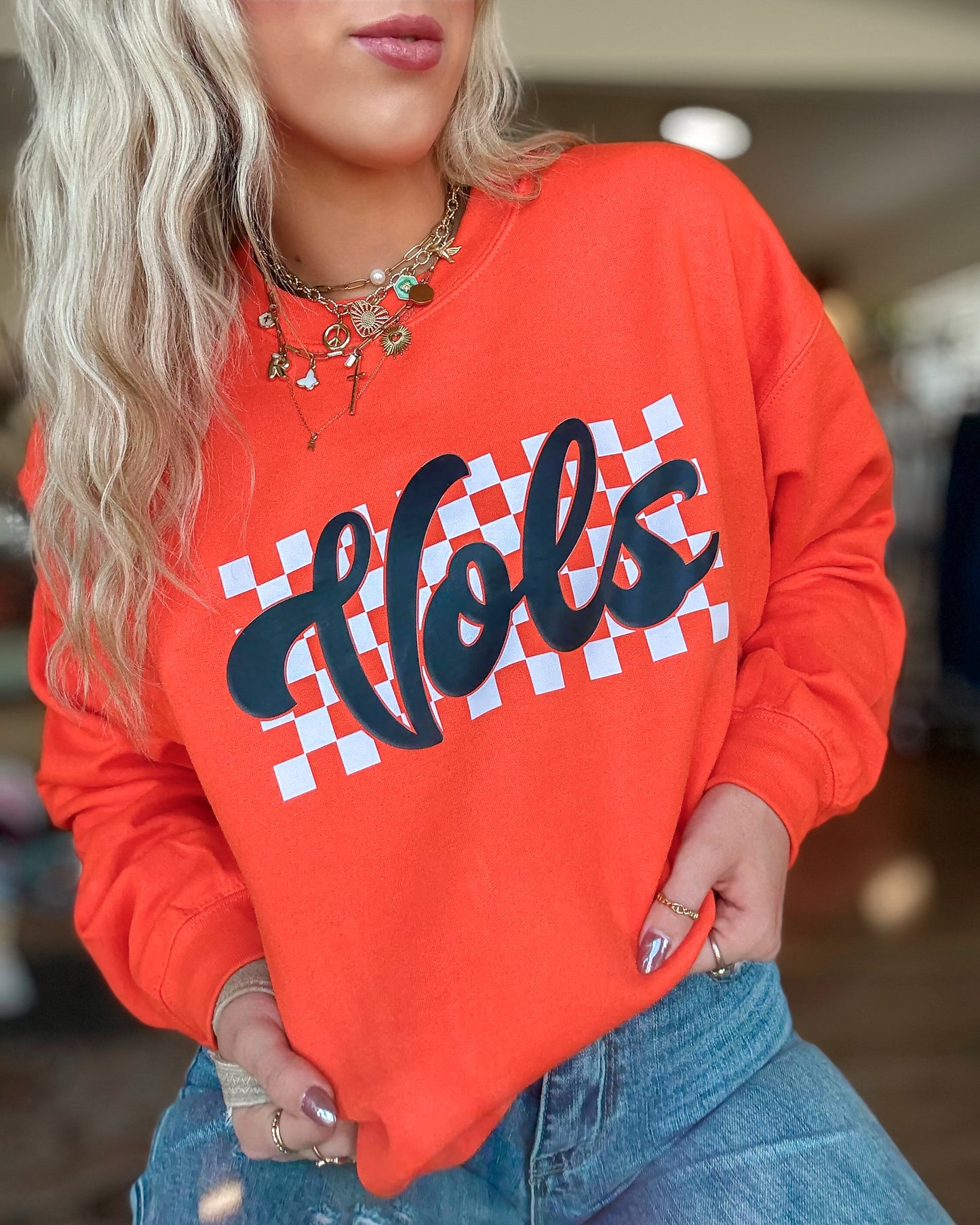 Orange Checker Vols Sweatshirt