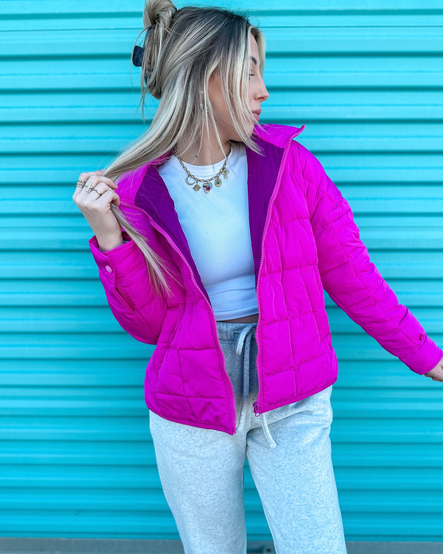 Snow Problem Puffer Jacket (Fuschia)