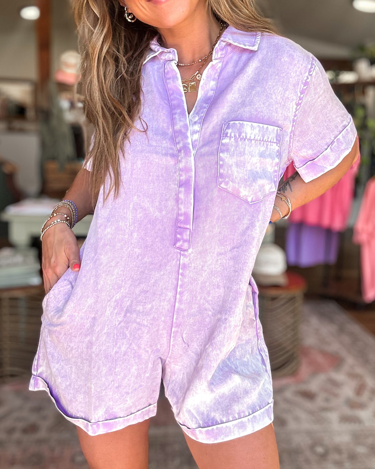 Lavender Flirt Mineral Wash Romper