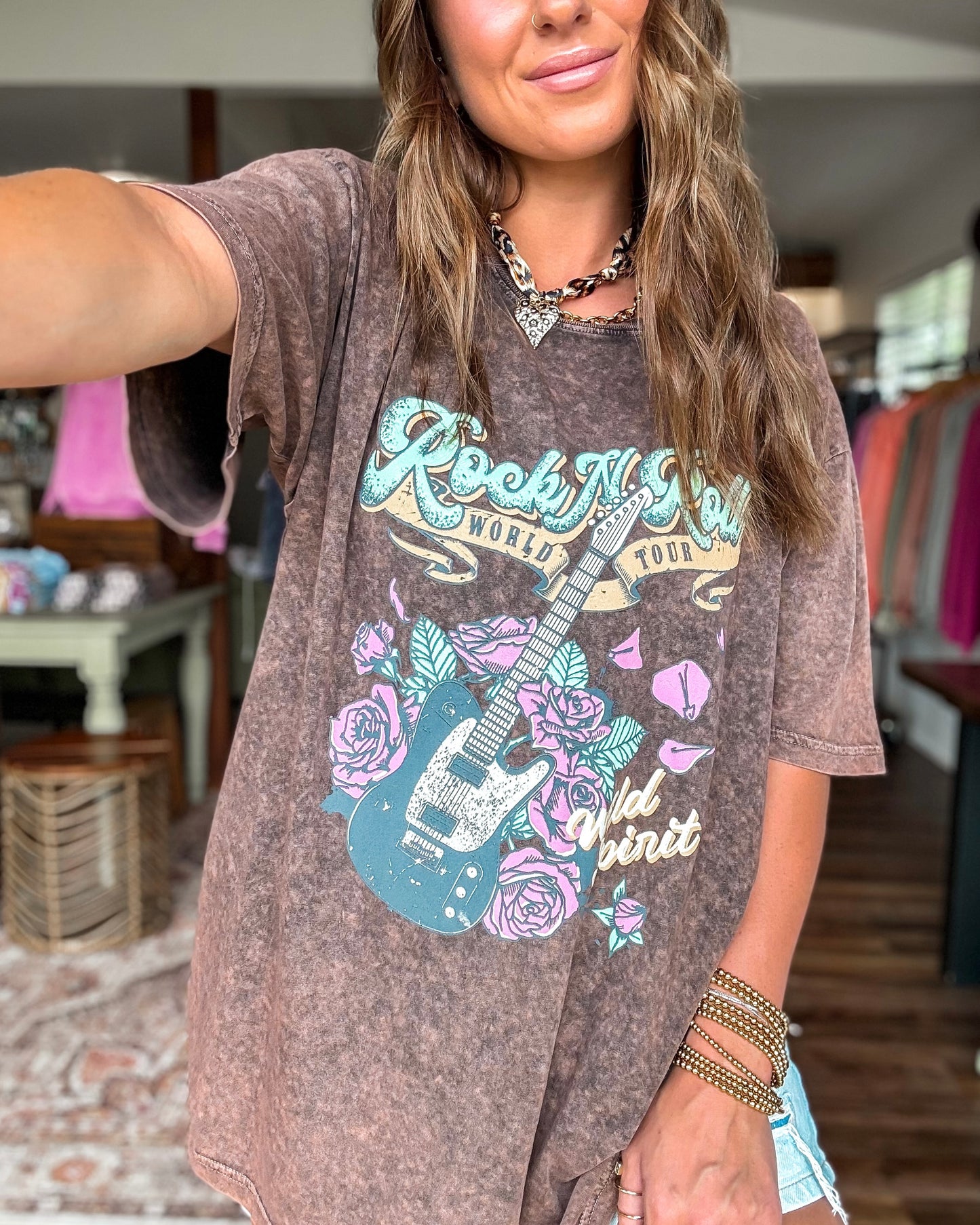 Edgy Burgundy Rock & Roll Tee