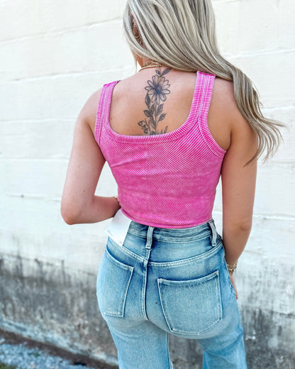 Casual Summer Mineral Wash Tank (Hot Pink)