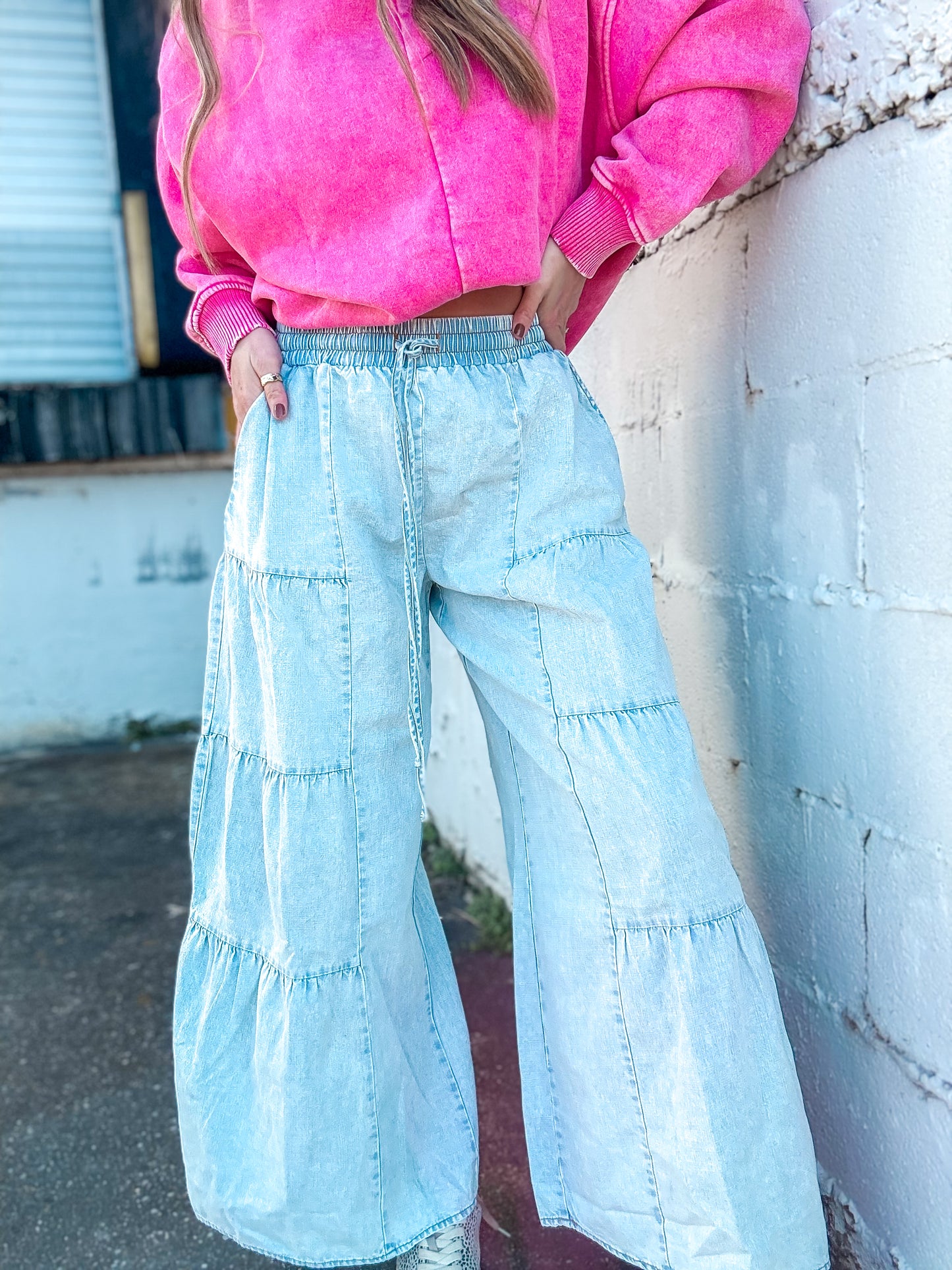 Tiered Layers Mineral Washed Chambray Pants