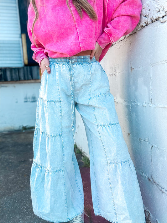Tiered Layers Mineral Washed Chambray Pants