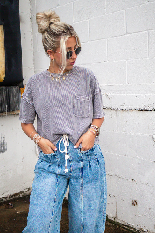 Easy Pocket Washed Tee (Charcoal)