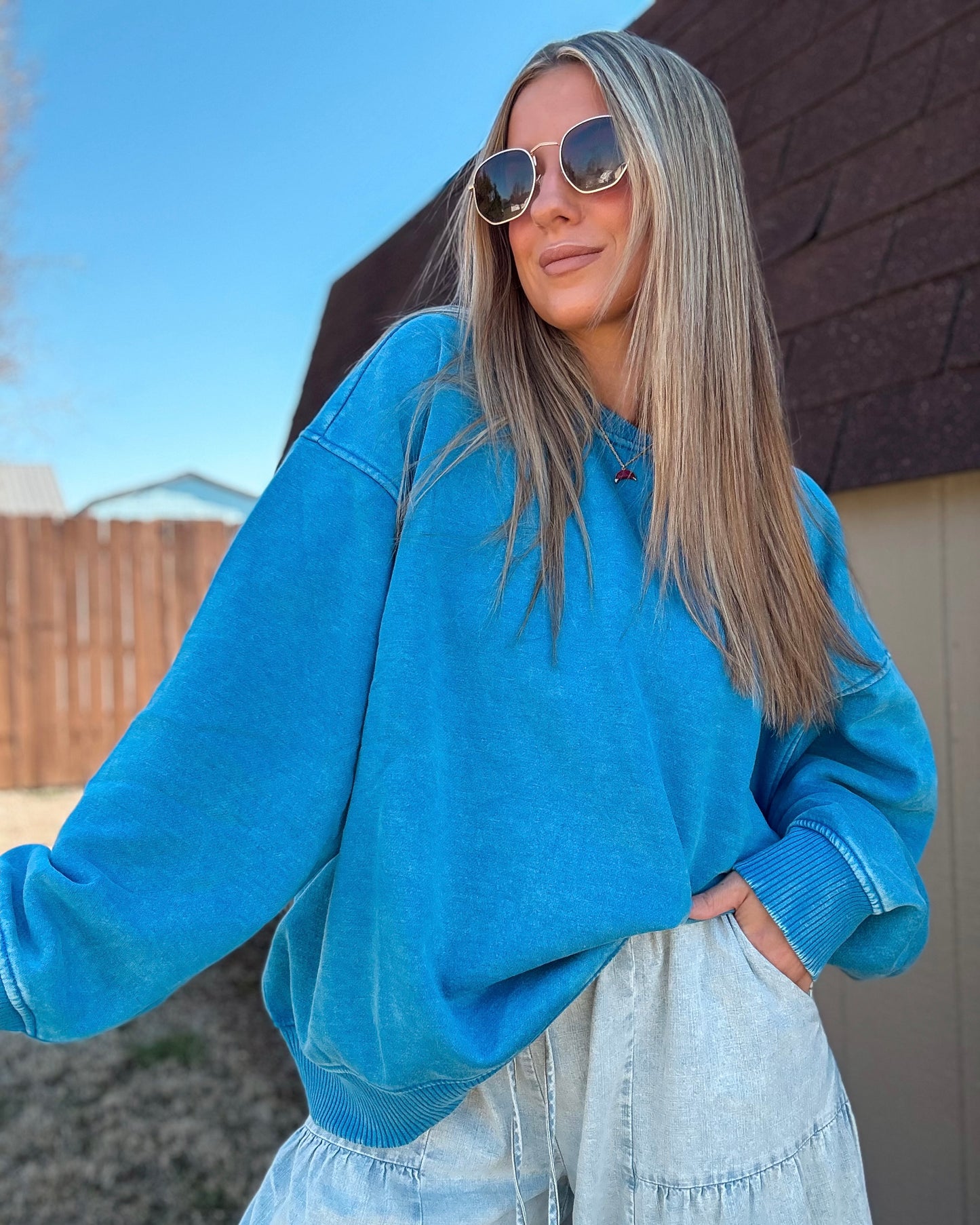 Cloud Nine Acid Wash Fleece Pullover (Ocean Blue)