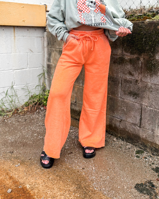 Cloud Wash Palazzo Pants (Neon Orange)