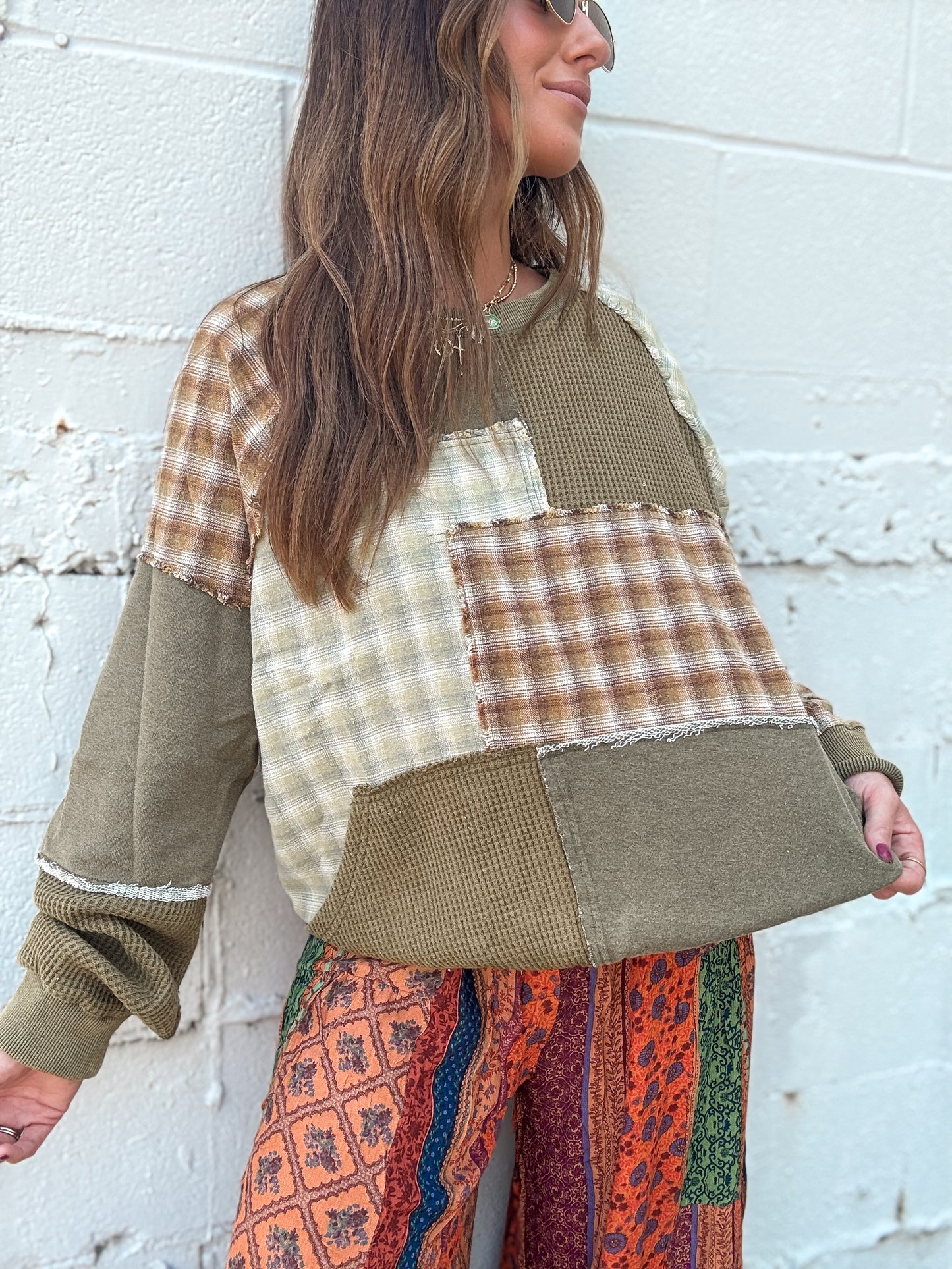 Olive Patchwork Sweatshirt