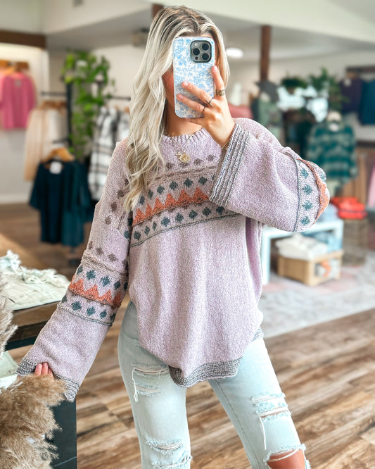 Lilac Boho Patterned Sweater