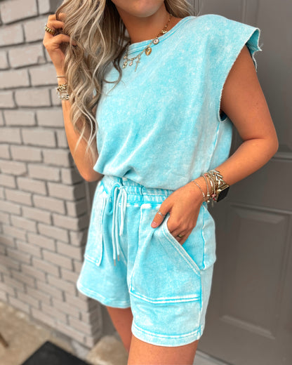 Aqua Seaside Drawstring Romper