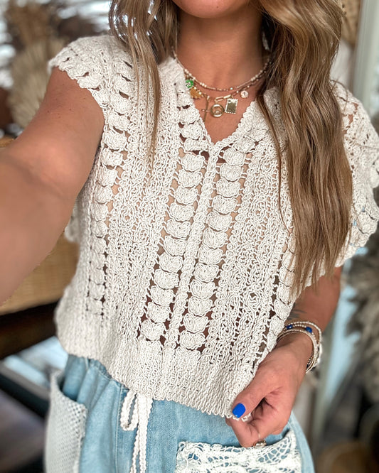 Desert Highway V-Neck Crochet Top