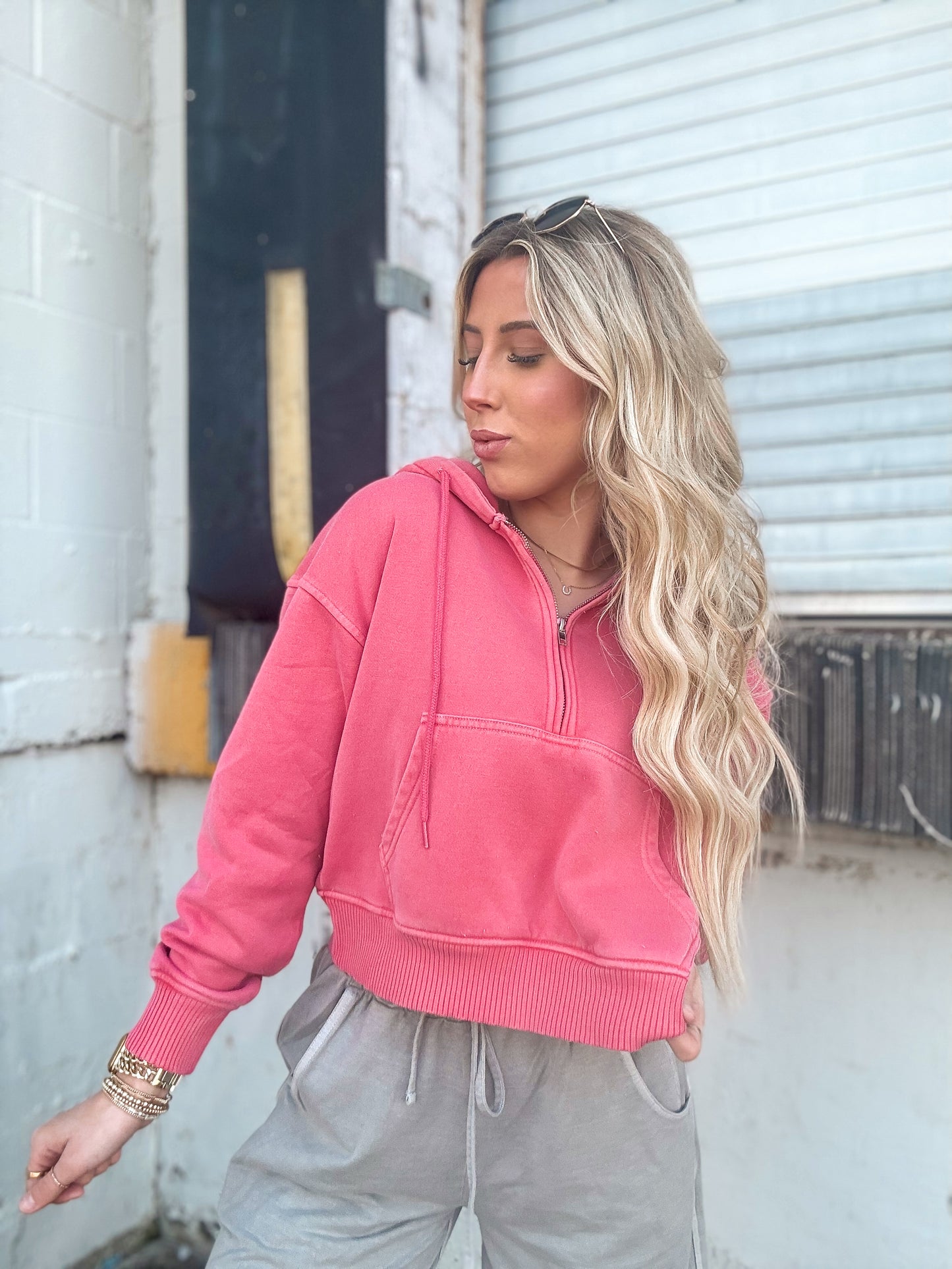 Pigment Dyed Fleece Half Zip (Red)