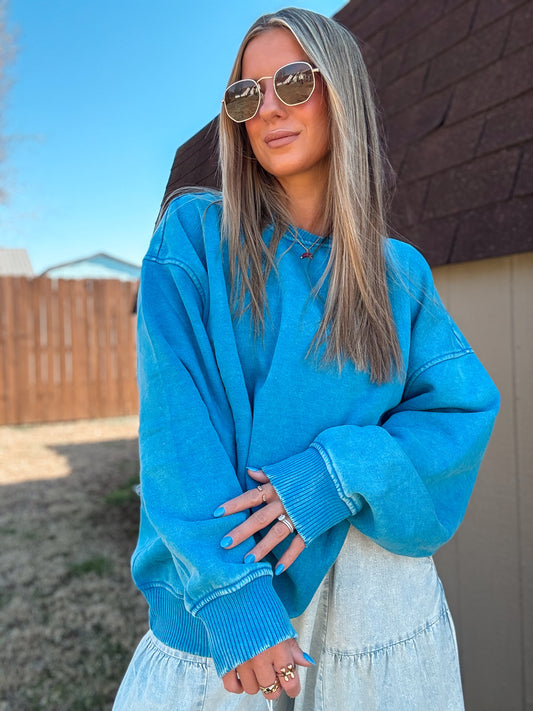 Cloud Nine Acid Wash Fleece Pullover (Ocean Blue)