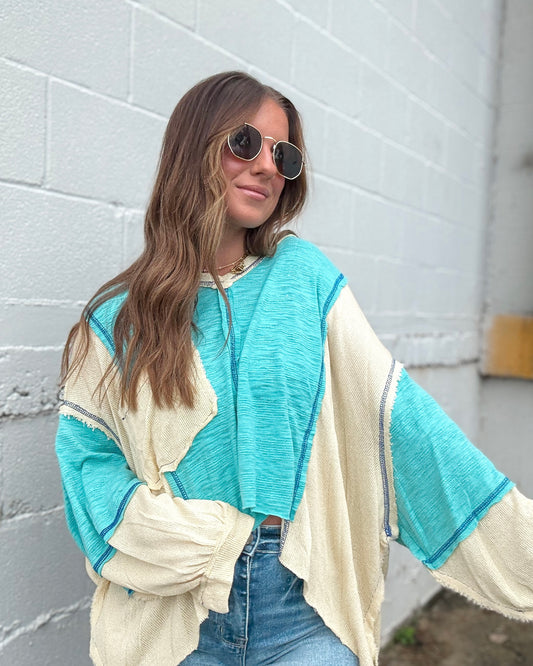 Aqua Banana Distressed Top