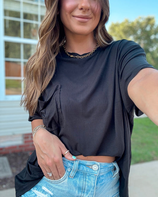Rib & Flow Round Neck Tee (Black)