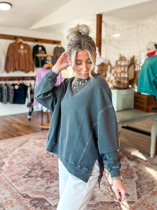 French Terry Pigment Dye Pullover (Black)