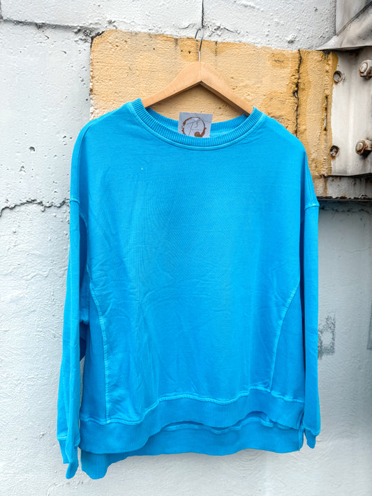 French Terry Pigment Dye Pullover (Ocean Blue)