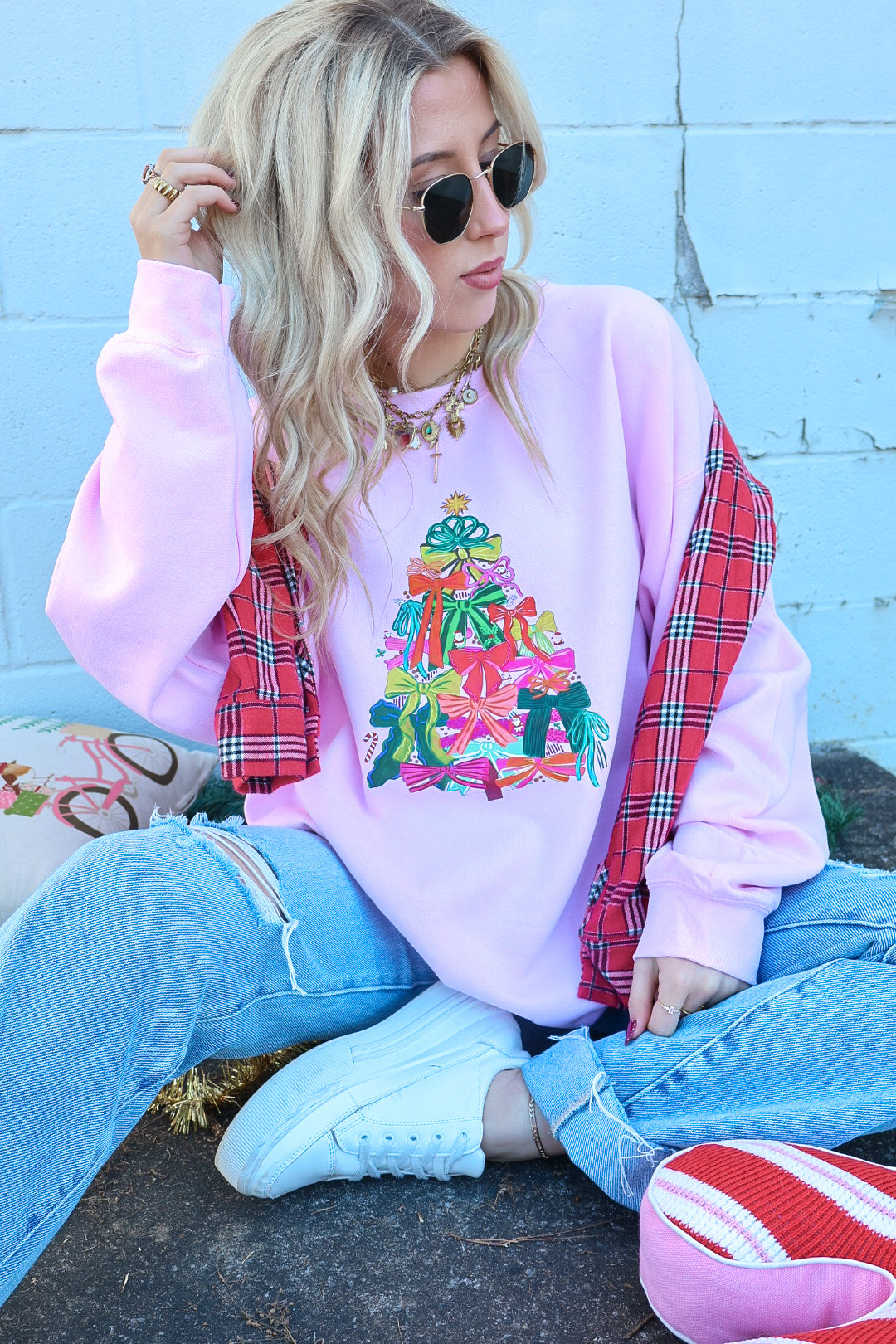 Blush Bow Tree Sweatshirt (Pre-Order)