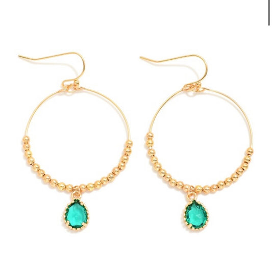 Dropping Gems Beaded Hoop Earrings (Emerald)