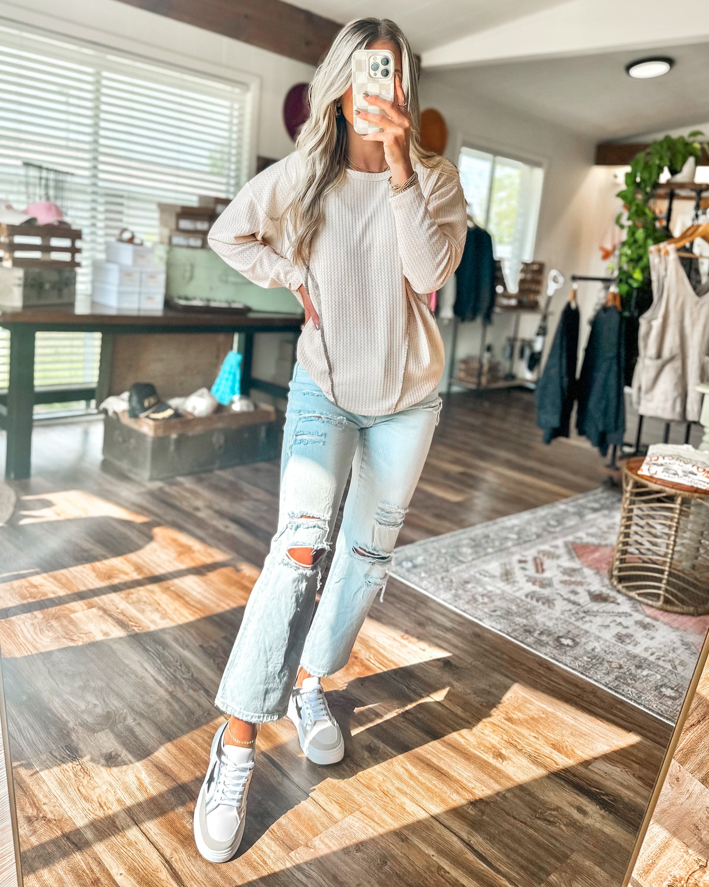 Step Into Fall Waffle Knit Top