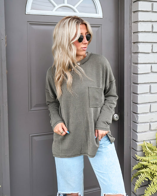 Ribbed & Radiant Drop Shoulder Top (Olive)