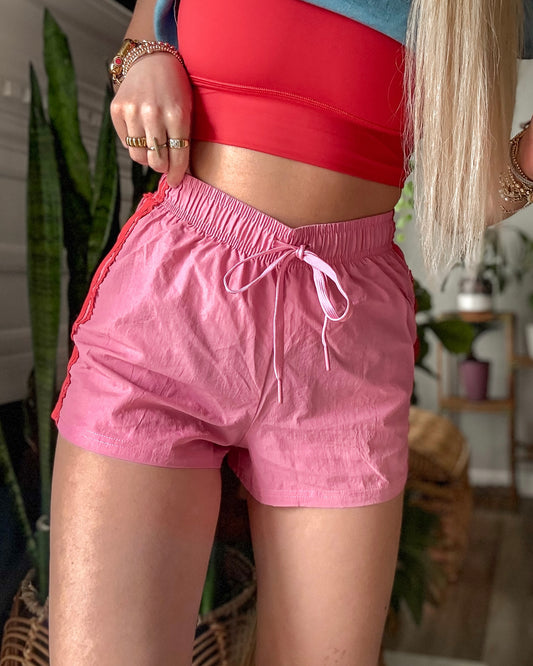 Side Stripe Athletic Pink Detail Shorts
